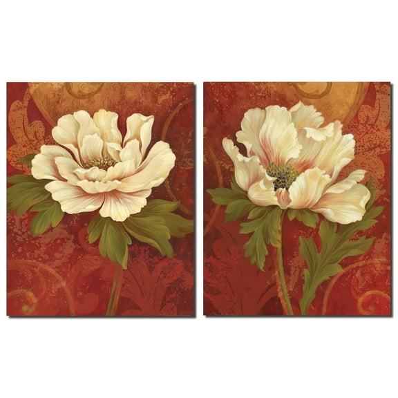 Classic Cream and Red Blooming Roses Adult Floral Decor; 2 - 11" x 14" Unframed Posters
