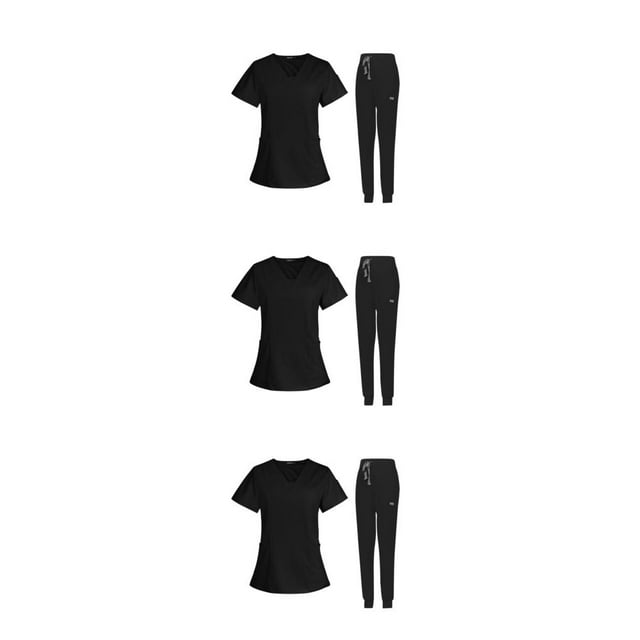 Guardoinrt Ensemble de Blouse Médicale pour Femme Col en v Manches Courtes Lavables Noir P 3ensemble