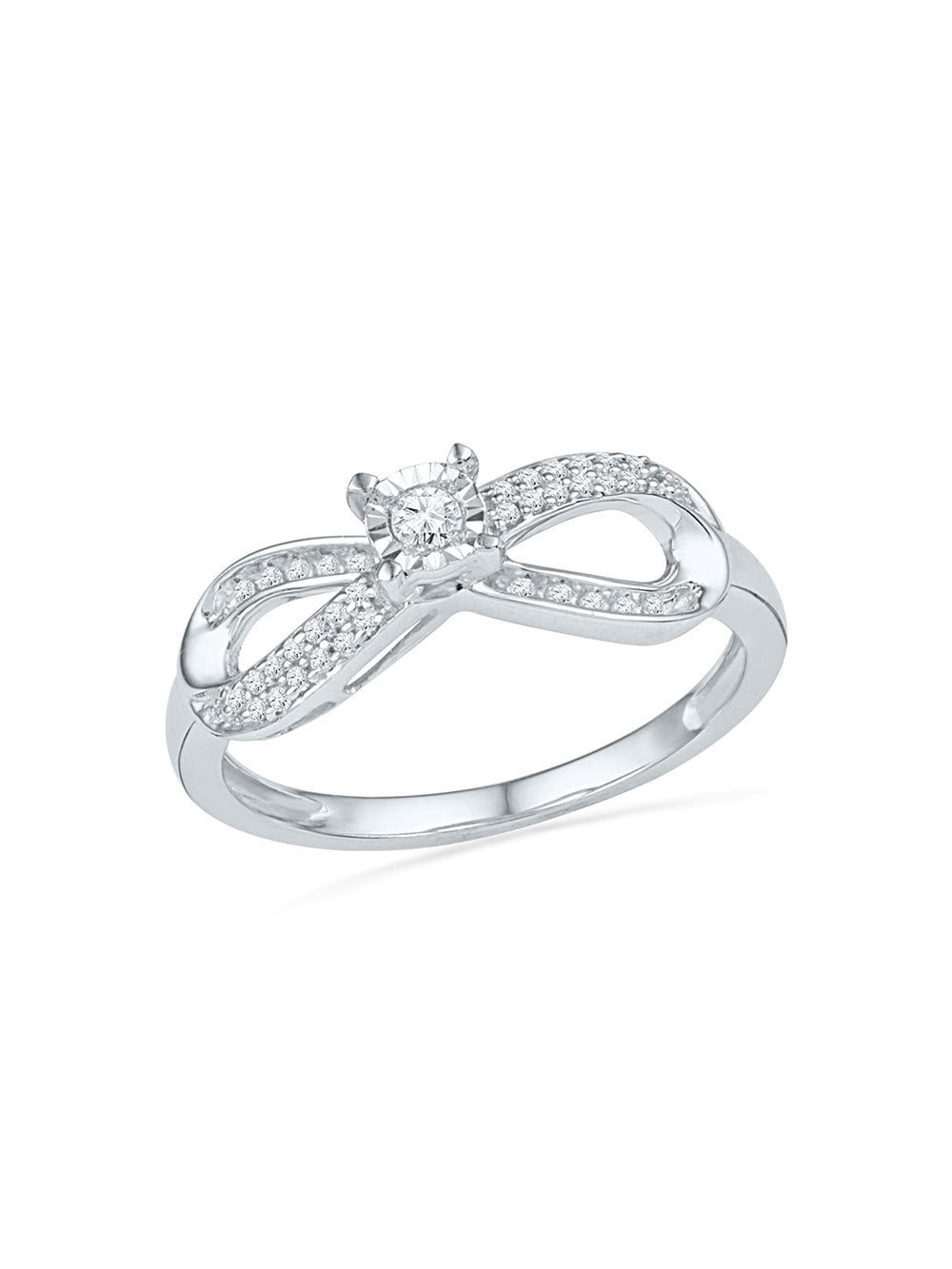 10kt White Gold Womens Round Diamond Infinity Promise Ring 1/5 Cttw