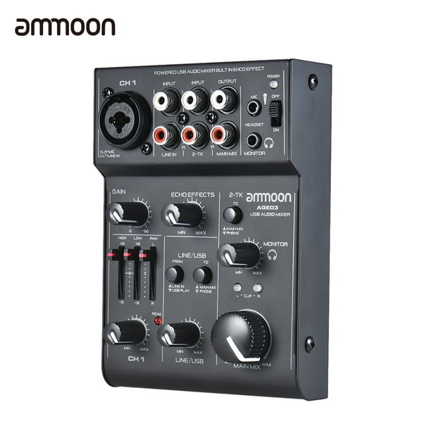 ammoon AGE03 Mélangeur à console de mixage micro-ligne à 5 canaux mini avec  interface audio USB Effet écho intégré USB alimenté pour l'enregistrement  DJ Network Live Broadcast Karaoke 