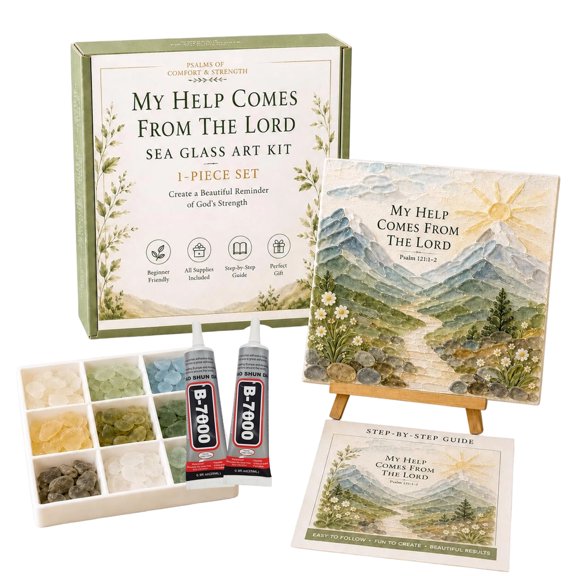 Sea Glass Art Kit, Psalms of Comfort & Strength, Beginner-Friendly DIY Faith Craft, Coastal Wall Decor
