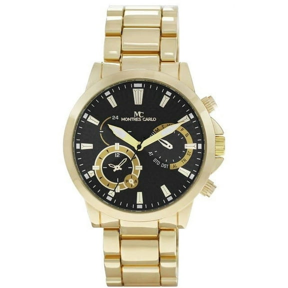 45mm Montres Carlo Men's Fashion Quartz Metal Band Sports Dress Luxury Watch (Gold/Black)