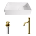 thumbnail image 3 of VIGO Matte Stone Magnolia Composite Rectangular Vessel Bathroom Sink in White with Cass Faucet and Pop-Up Drain in Matte Gold, 3 of 10