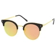 thumbnail image 2 of Modern Half Frame Round Colored Mirror Flat Lens Horn Rimmed Sunglasses 49mm (Black-Gold / Orange Mirror), 2 of 4