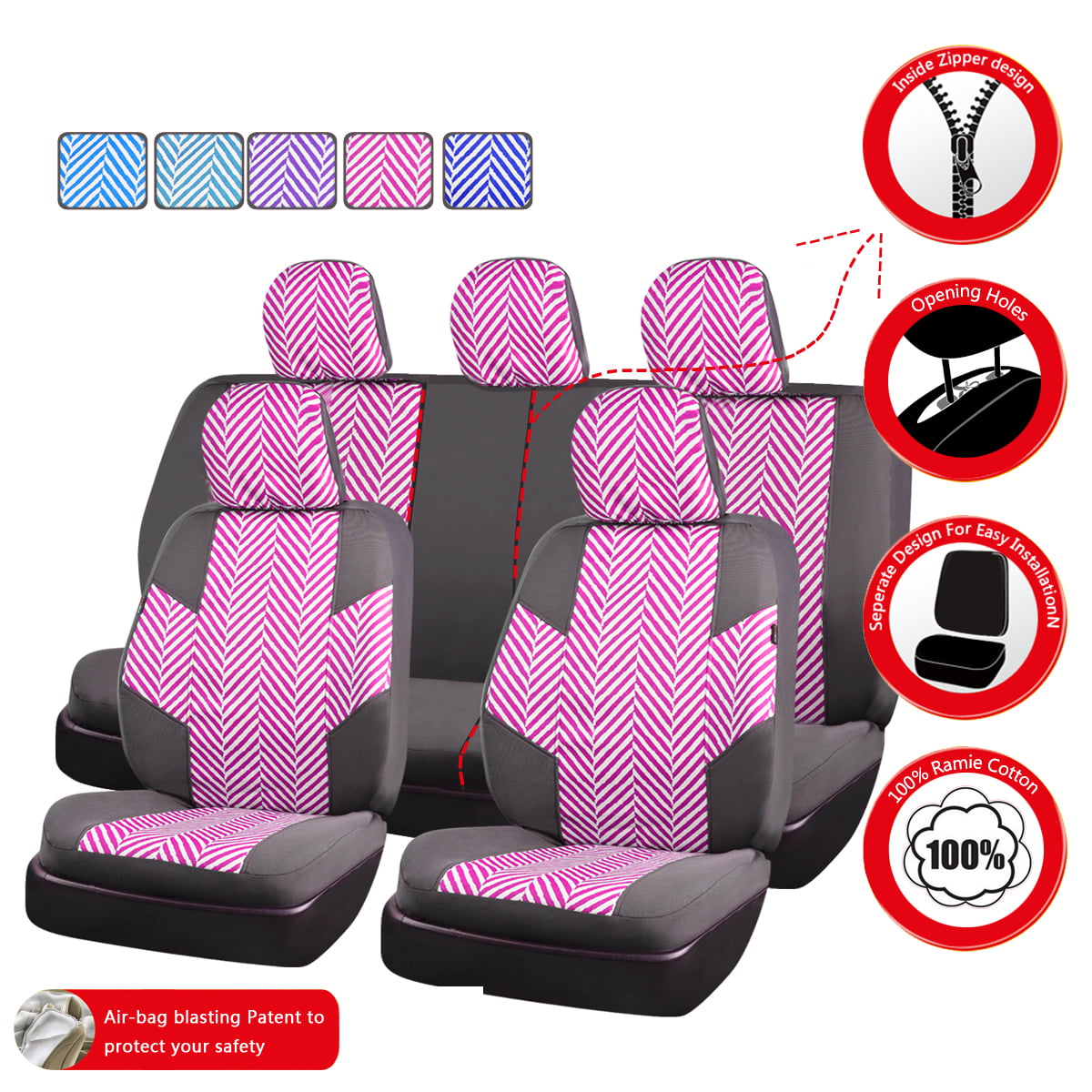 CAR PASS HOMESTYLE Linen Universal Fit Car Seat Covers with Opening Holes,Universal fit for Suvs,Cars,Trucks,Sedans,Vans,Airbag Compatible Black with Pink