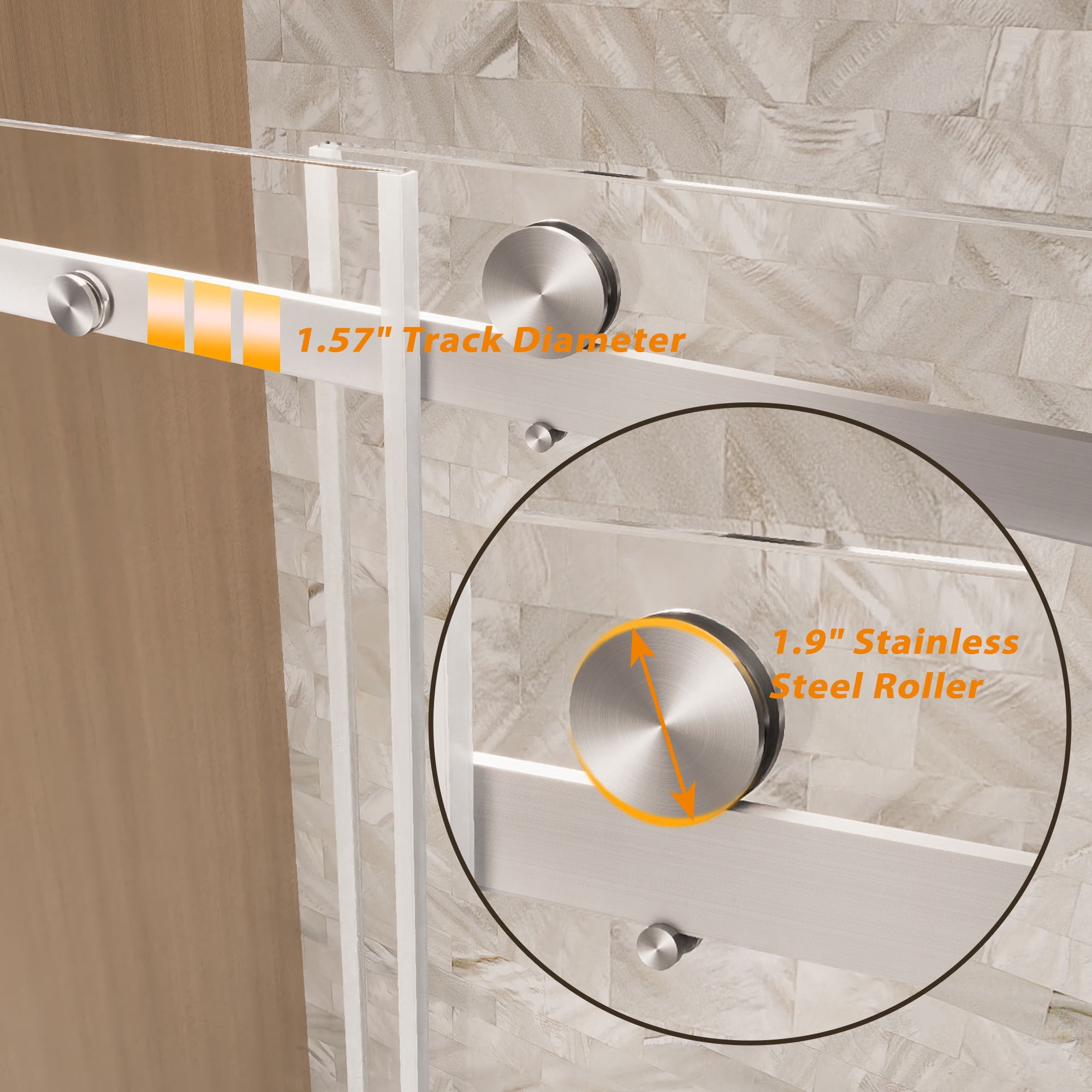 Leumius 56-60"W x 76" H Frameless Single Sliding Shower Door, 1/4\" Clear Tempered Glass, Stainless Steel Handle Square Tube Track Shower Door,Brushed Nickel