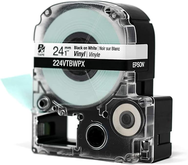 Epson LABELWORKS 224VTBWPX - Black on White Vinyl Label Maker Tape - 1" (24MM) Wide, 22.9'