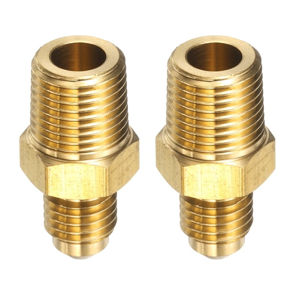 Uxcell 2pcs Brass Flare Tube Fitting 1/8" OD x 1/8" NPT Male Half Union Gas Adapter Flare Brass Couples Pipe Connector