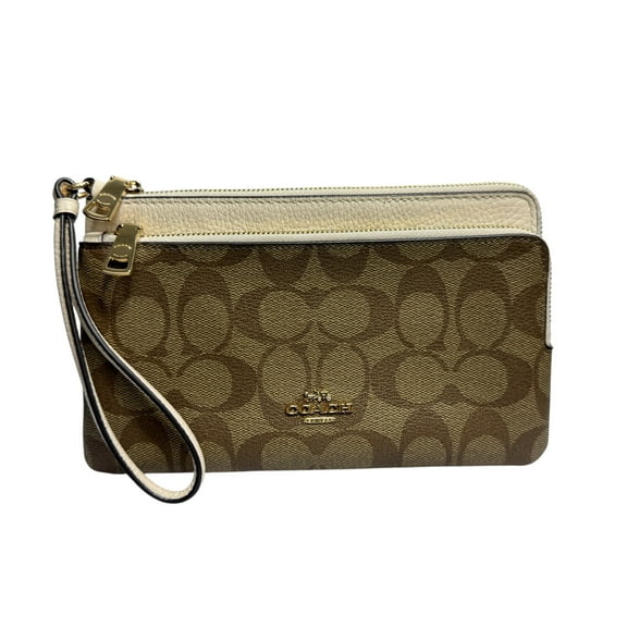 Coach Women's Double Zip Wristlet Wallet in Signature Canvas (IM/Khaki/Chalk)
