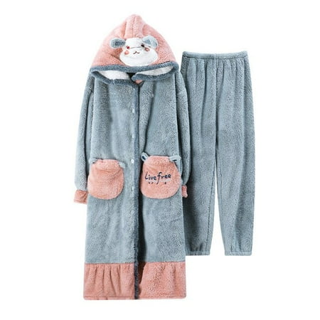 

PIKADINGNIS FUNISHI Cartoon Nightdress Women Sleepwear Coral Fleece Loose Version Plus Size Hooded Inspissate Pajama Set Winter Pajamas
