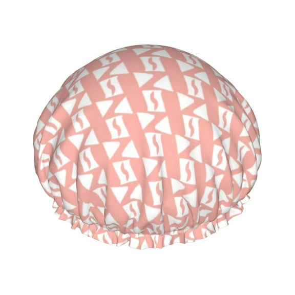 YFYANG Women's Double Waterproof Shower Cap, Pink Abstract Stripes Reusable Hair Cap for All Hair Styles and Head Sizes