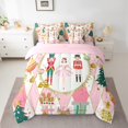 thumbnail image 3 of Manfei Christmas Princess Girls 7 Pieces Bedding Comforter Set, Kwaii Cartoon Nutcracker Full Bedding Set, White Pink Buffalo Reversible Fitted Sheet Flat Sheet, Lightweight Room Decor, 3 of 8