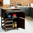 thumbnail image 3 of Gymax Rolling Kitchen Island Serving Cart Storage Cabinet w/ Wine Rack Brown, 3 of 10