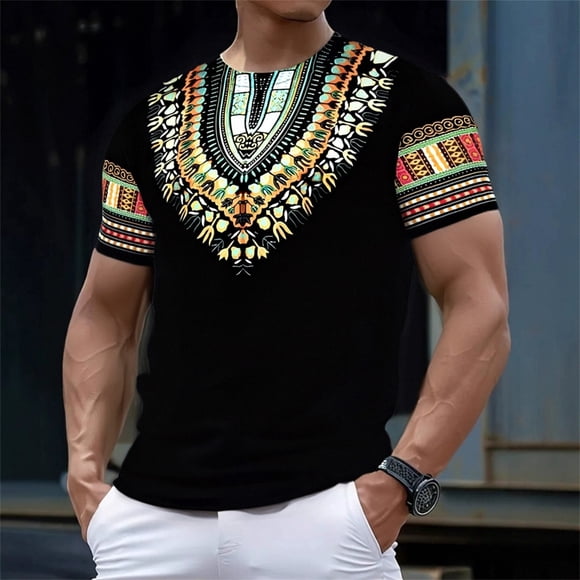 Men Retro Printed Casual Button Down Tee Distressed Short Sleeve Sport Shirt for Men