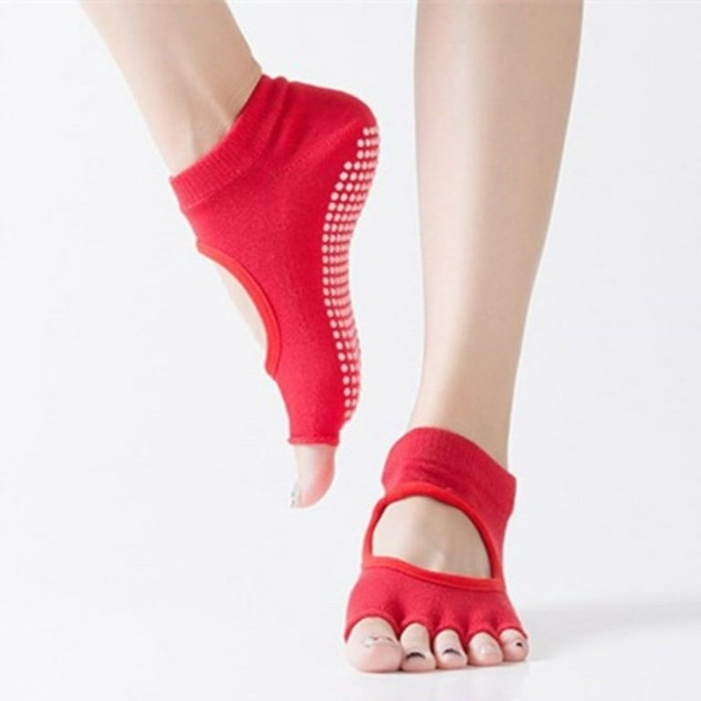 Dadaria Bombas Socks Women Open Toe Women Anti Slip Finger-separated Yoga  Socks Sport Ballet Dance Socks Red,Women 
