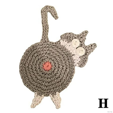 

For Drinks Holder Cat Butt Drink Cup Mat Handmade Crochet Mug Coasters Home
