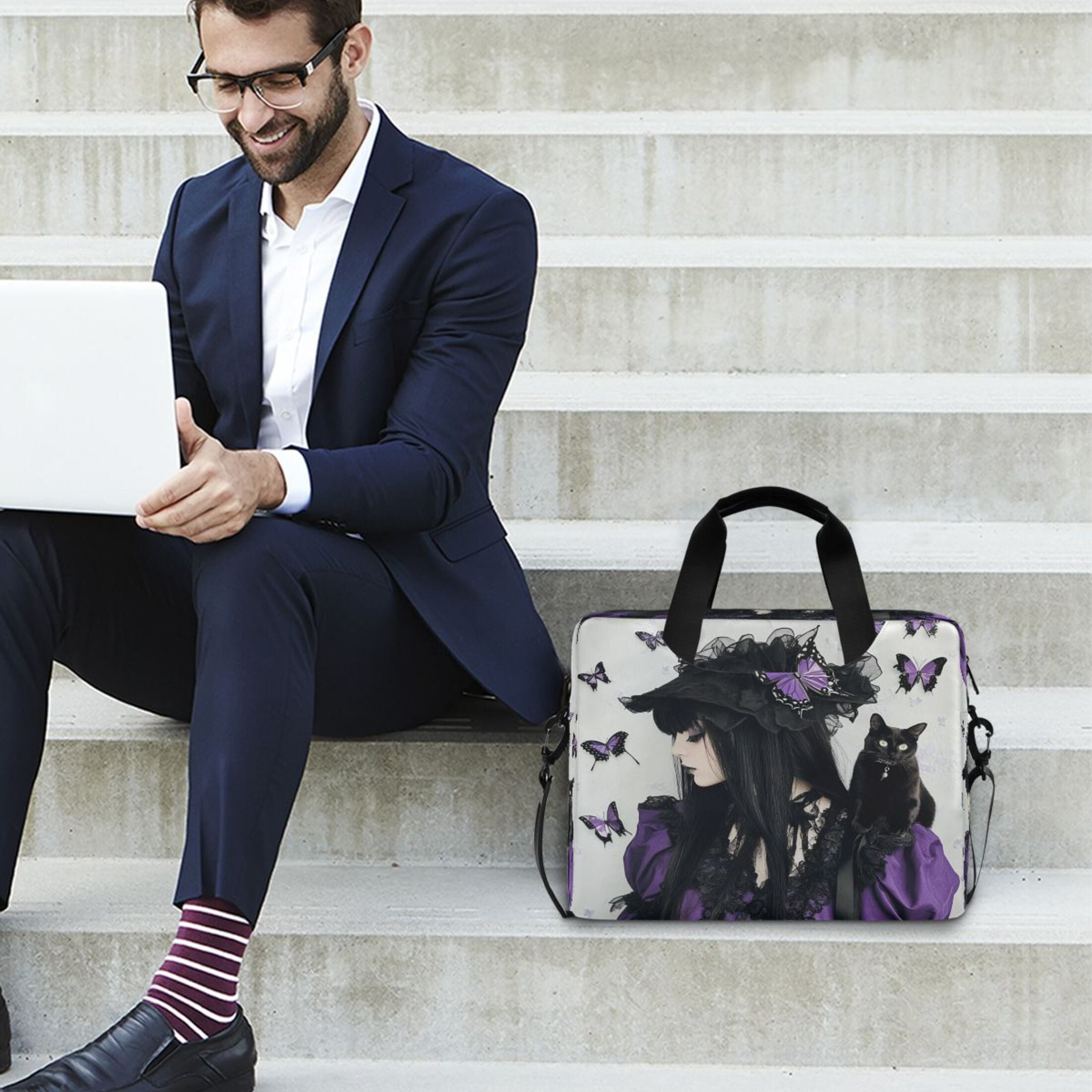 16" Laptop Tote Bag Laptop Sleeve Case Computer Briefcase for Work & Travel Beauty in A Purple and Black Suit