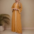 thumbnail image 2 of Rohuuque Women's Muslim Maxi Dress Abaya One-Piece V Neck Bronzing Dress Islamic Full Length Kaftan Daily Casual Brown, 2 of 6