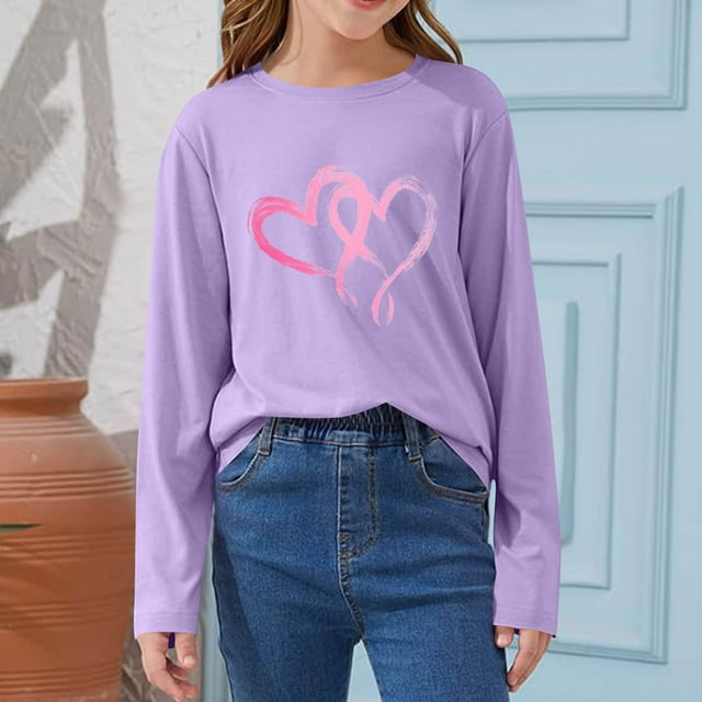 Blusas y camisas de manga larga con cuello redondo CUHK Top estampado de cuello redondo para primavera y verano Jersey informal Camisa básica de manga larga para niños y niñas Blusa de poliéster para