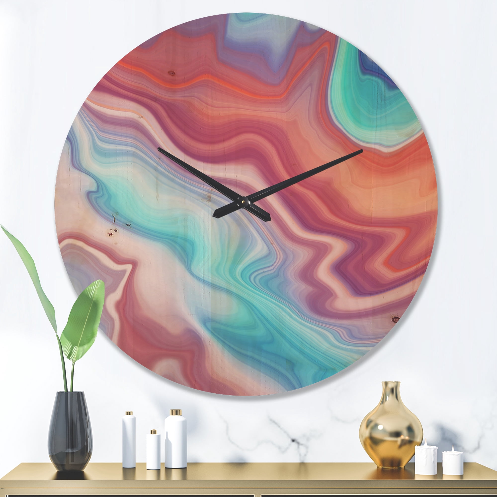 Designart 'Fractal Marbled Brown and Blue' Modern Wood Wall Clock