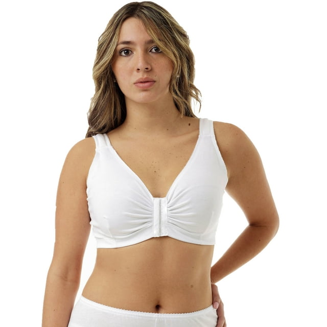 Underworks White Double Mastectomy Bra with Molded Pad Prosthesis Inserts - Cotton Adjustable Sleep and Leisure Bra - Padded Shoulders