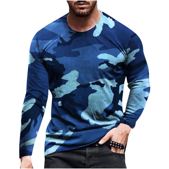 Wancir Mens Shirts Long Sleeve Casual Stylish Camouflage Print Workout Crewneck Sweatshirts Loose Fit Camo Pullover Tees