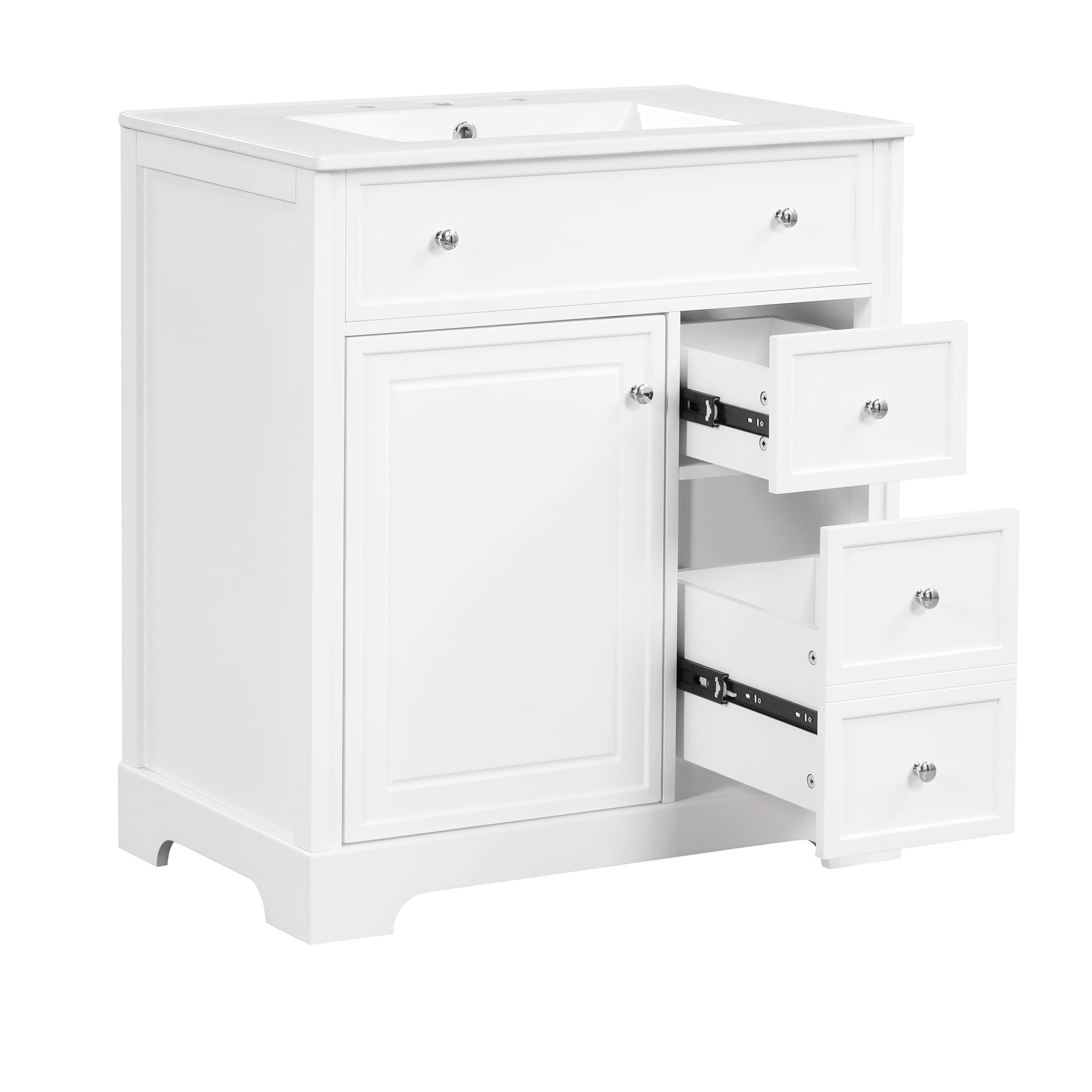 YIYADO 30 Inch Bathroom Vanity with Sink, Bathroom Vanity Cabinet with Door and Two Drawers, White
