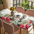 thumbnail image 3 of Christmas Poinsettia Table Cloths for 4 Foot Rectangle Tables, Xmas Cardinal Pine Cone Branches Patio Waterproof Elastic Fitted Tablecloths, Washable Rectangular Table Cover for Camping, 3 of 8
