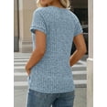thumbnail image 3 of Womens Tops Knitted Short Sleeve T-Shirt Crew Neck Ribbed Tee Dressy Work Tunic Tops (Light Blue L), 3 of 7