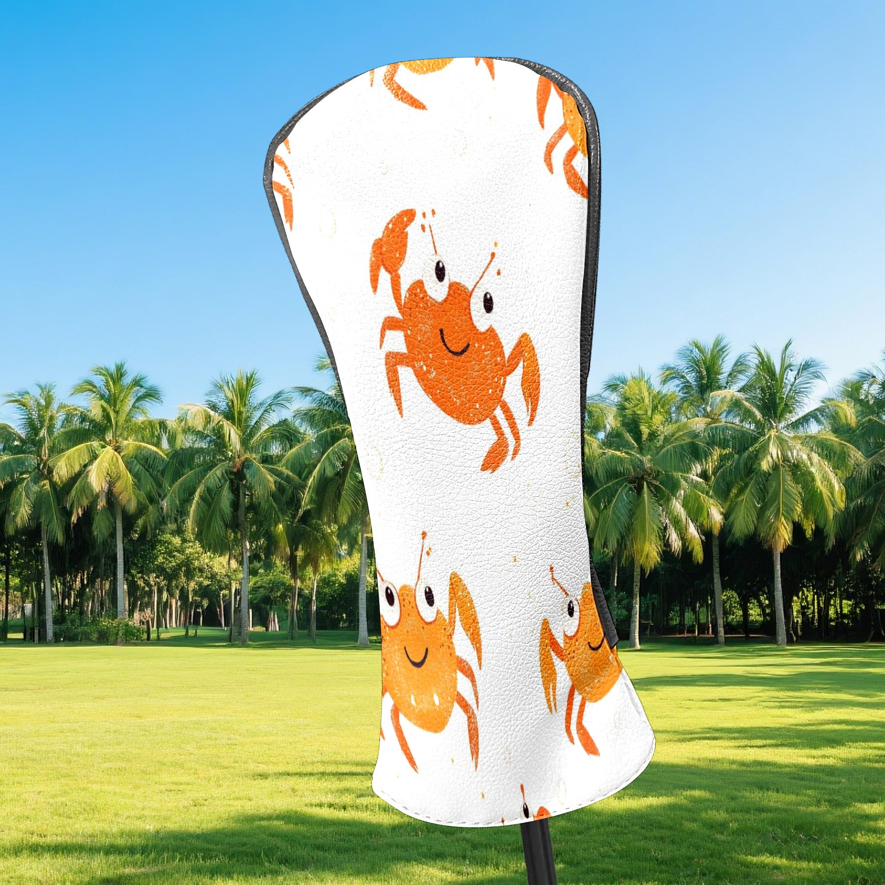 Golf Club Covers PU Leather Waterproof Head Covers for Fairway Woods Hybrids Crab Pattern Unisex Fits Most Brands