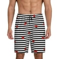 thumbnail image 3 of Lsque Ladybugs on Black and White Striped Mens Sleep Pajama Shorts,Short Pajama Pants, Cotton Ultra-Soft Knit-Medium, 3 of 9