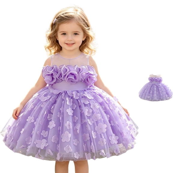 HJYCHN Girls Dresses Spaghetti Strap Mesh Party Dress with 3D Floral Accents and Puffy Skirt for Toddler Dress 9-12 Months
