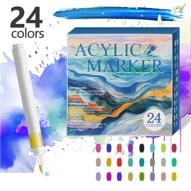 Set de plumas de pincel de punta suave para acuarela - 12 o 24 colores para artistas, rotuladores de pintura acrílica para lienzo, papel, tela, caligrafía y escritura de diario