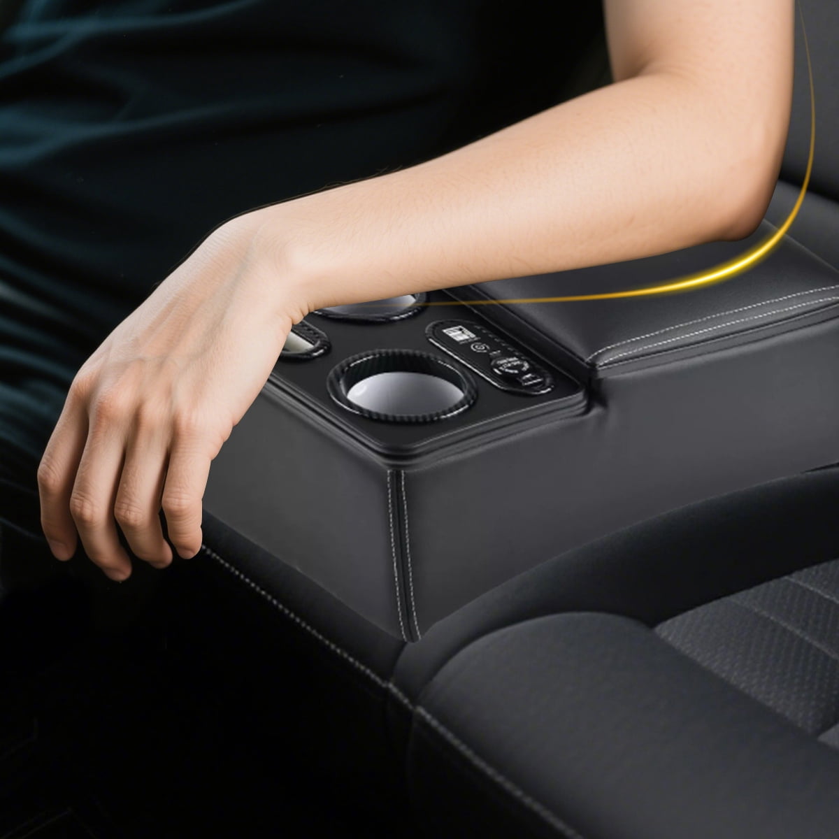 WheelX Car Center Console, Universal Rear Bench Seat Console, Back Seat Car Organizer, Automotive Center Console with Cup Holder & Phone Holder, Central Armrest Box (Update, Black)