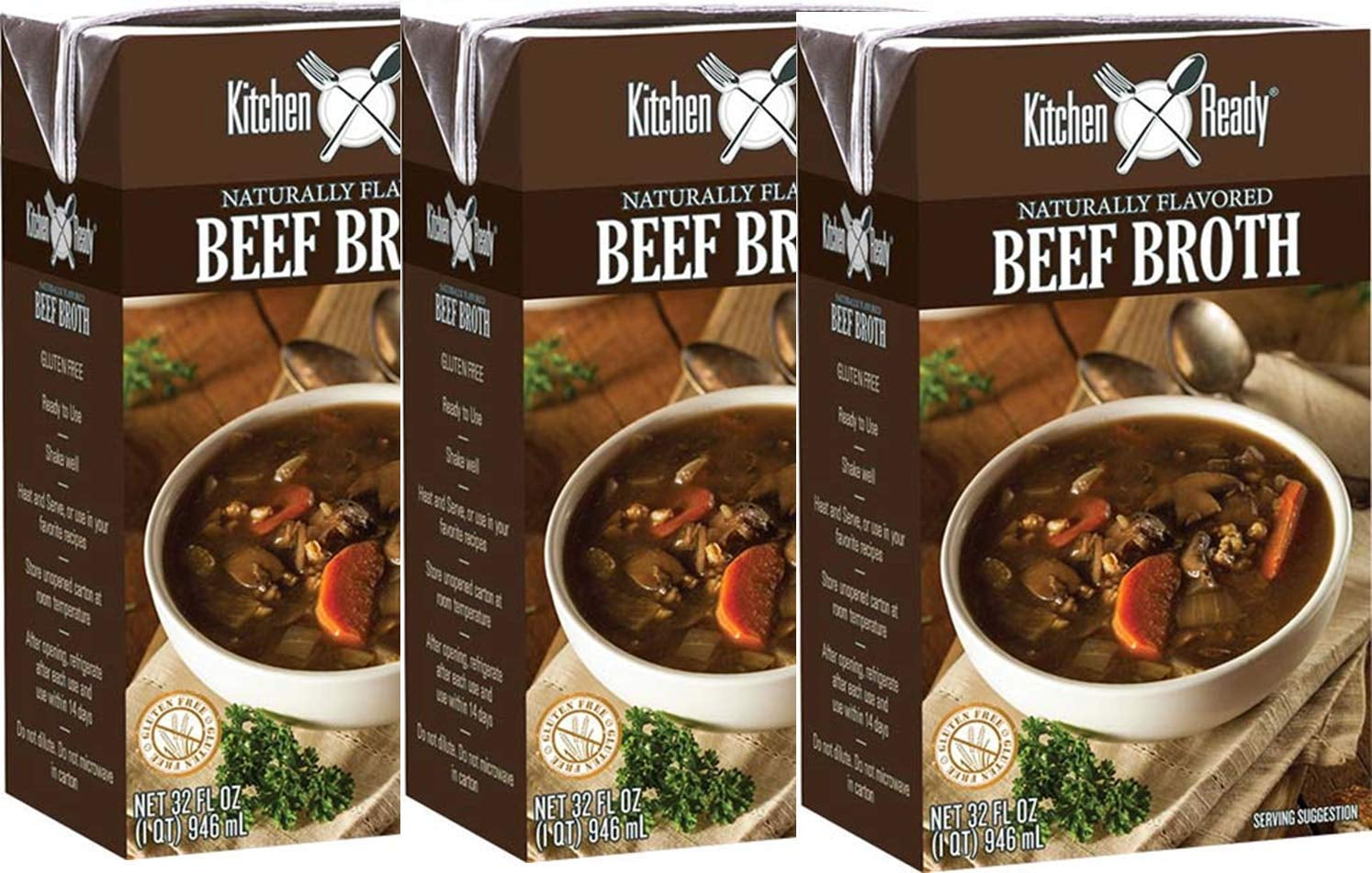 Kitchen Ready All Natural, Gluten Free Beef Broth THREE 32 fl. oz