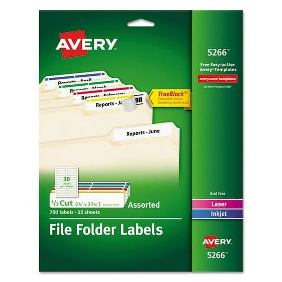 Permanent Trueblock File Folder Labels With Sure Feed Technology, 0.66 X 3.44, White, 30/sheet, 25 Sheets/pack | Bundle of 2 Packs