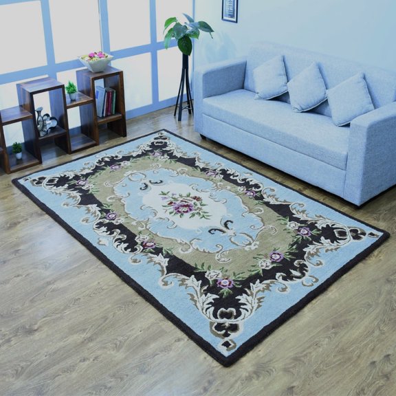 Rugsotic Carpets Hand Tufted Wool Eco-Friendly Area Rugs - 10'x13', Rectangle, Beige Blue, Modern Contemporary Design, High Pile Handmade Anti Skid Rugs for Living Room, Bed Room (K00S04)