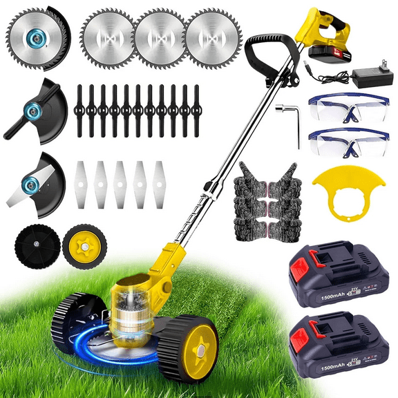 Home Small Portable Electric Lawn Mower, 7500Mah, 21V With 2 Lithium Batteries 3 Kinds Of Blades Cordless Electric Brush Lawn Edger Grass String, Weed Wacker, Cordless Handheld Lawn Mower