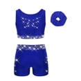 thumbnail image 2 of Hansber Kids Girls Cheerleading Outfits 3Pcs Rhinestones Dance Crop Top and Gymnastics Shorts Set with Hair Band Blue 10, 2 of 5
