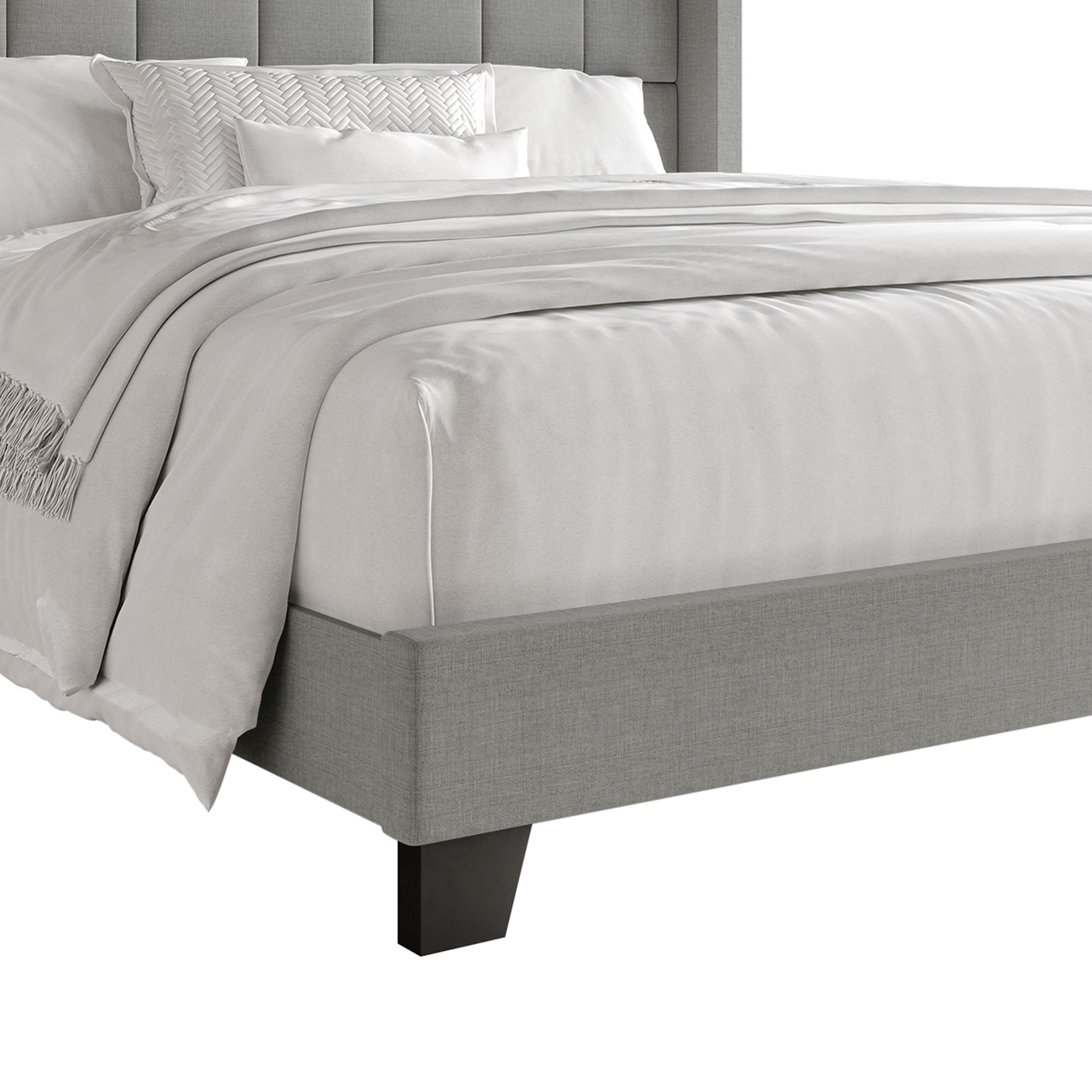Castle Place Elegant Wingback Linen Upholstered Twin Bed, Light Grey