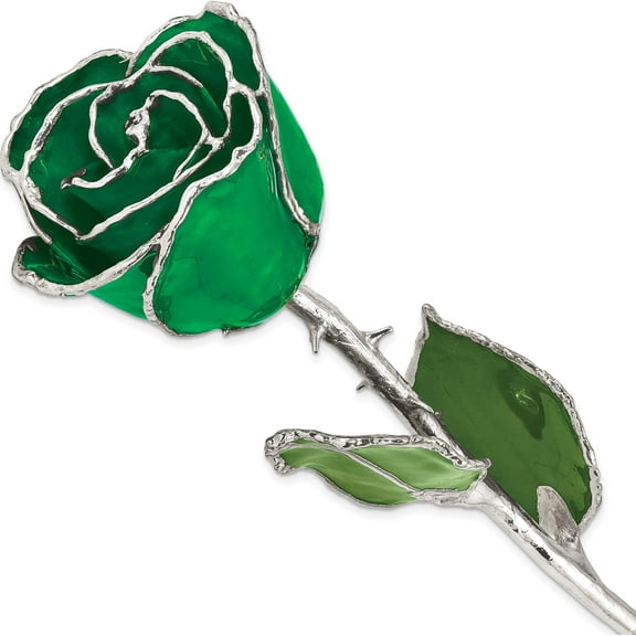 Fashion Lacquer Dipped Silver Trim Green Rose Made In Thailand gm16748