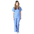 thumbnail image 3 of ACTIVE UNIFORMS Women Mock Wrap/Flare Pant Set Medical Scrub Set (Ceil Blue, XX-Large), 3 of 4
