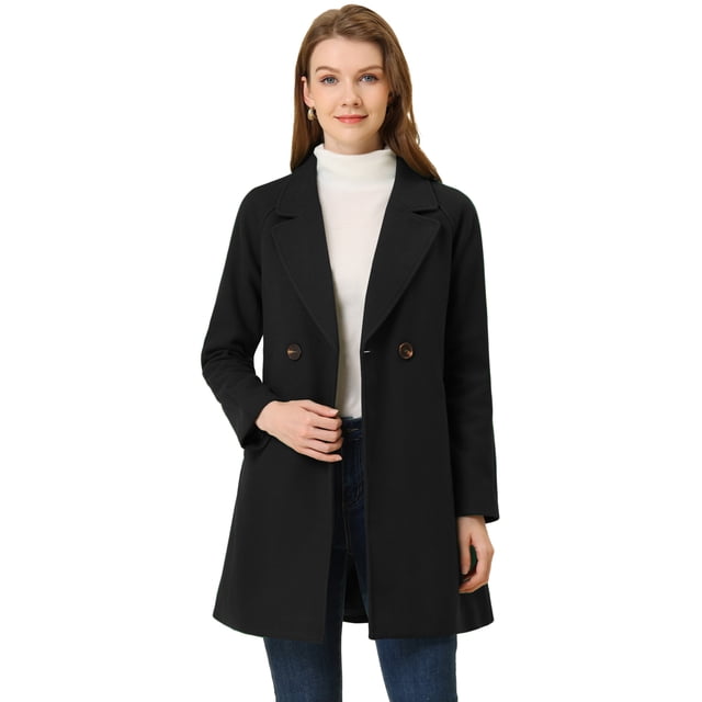Abrigos de invierno Allegra K cruzados con solapa con muesca para mujer Negro XL