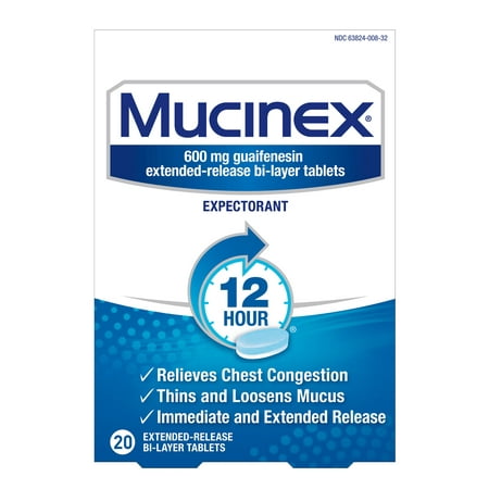 Mucinex 12-Hour Chest Congestion Expectorant Tablets - 20 (The Best Expectorant Cough Medicine)