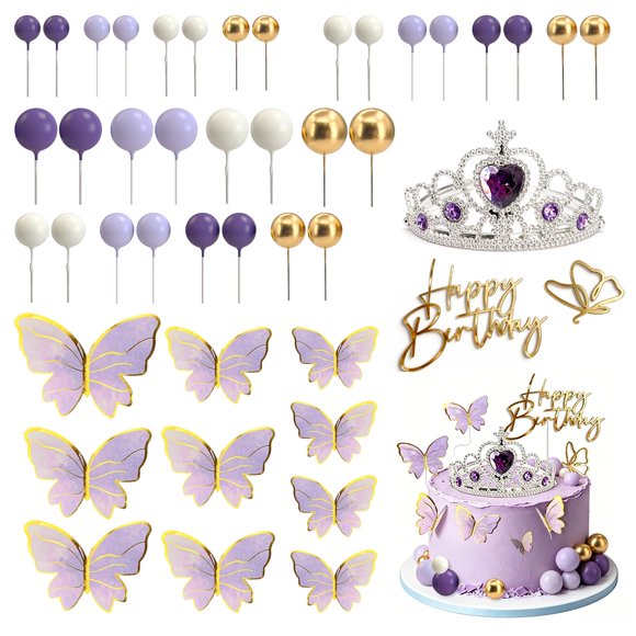 Set de decoración para pasteles MOASIOP de 45 piezas con mariposas moradas