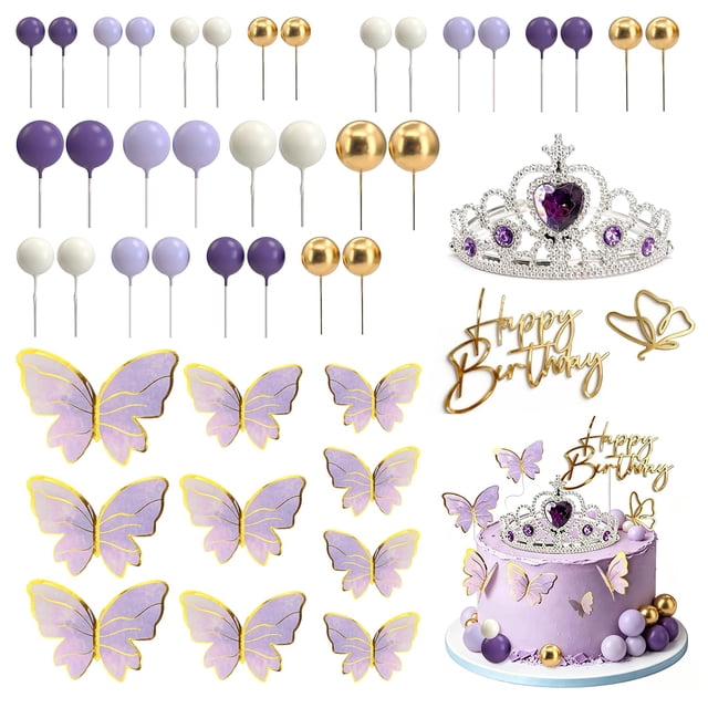 Set de decoración para pasteles MOASIOP de 45 piezas con mariposas moradas