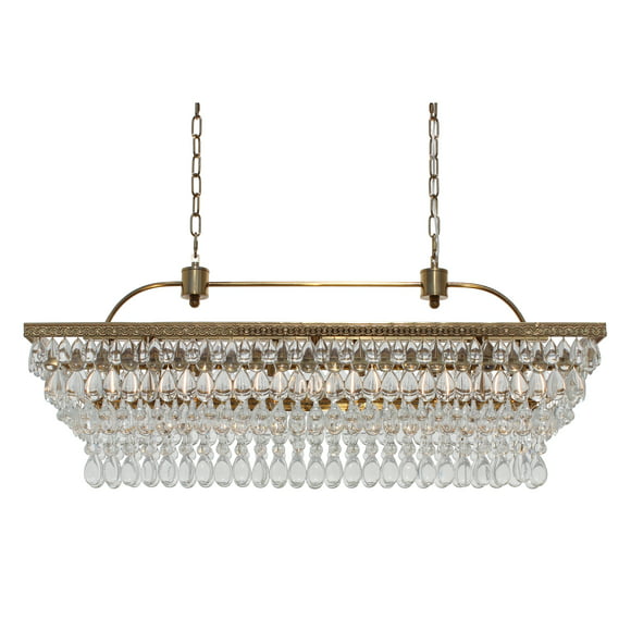 Lightupmyhome Kitchen Ceiling Lights, Lightupmyhome Weston Rectangular Glass Drop Crystal Chandelier Antique Brass