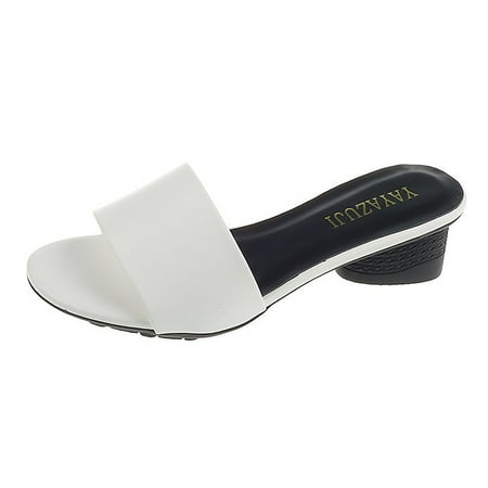 OJSFQUFP Sandals Women Dressy Summer Fashion Women Beach Slip On Casual Open Toe Non Slip Square Heels Breathable Slippers Shoes Sandals Womens Slippers Cute White 37