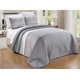 thumbnail image 1 of GrandLinen - Juego de edredón de 3 piezas con estampado fino de gran tamaño (118 x 95), colcha reversible para todas las estaciones (California), funda de cama tamaño King (gris, verde azulado, rayas, 1 of 1