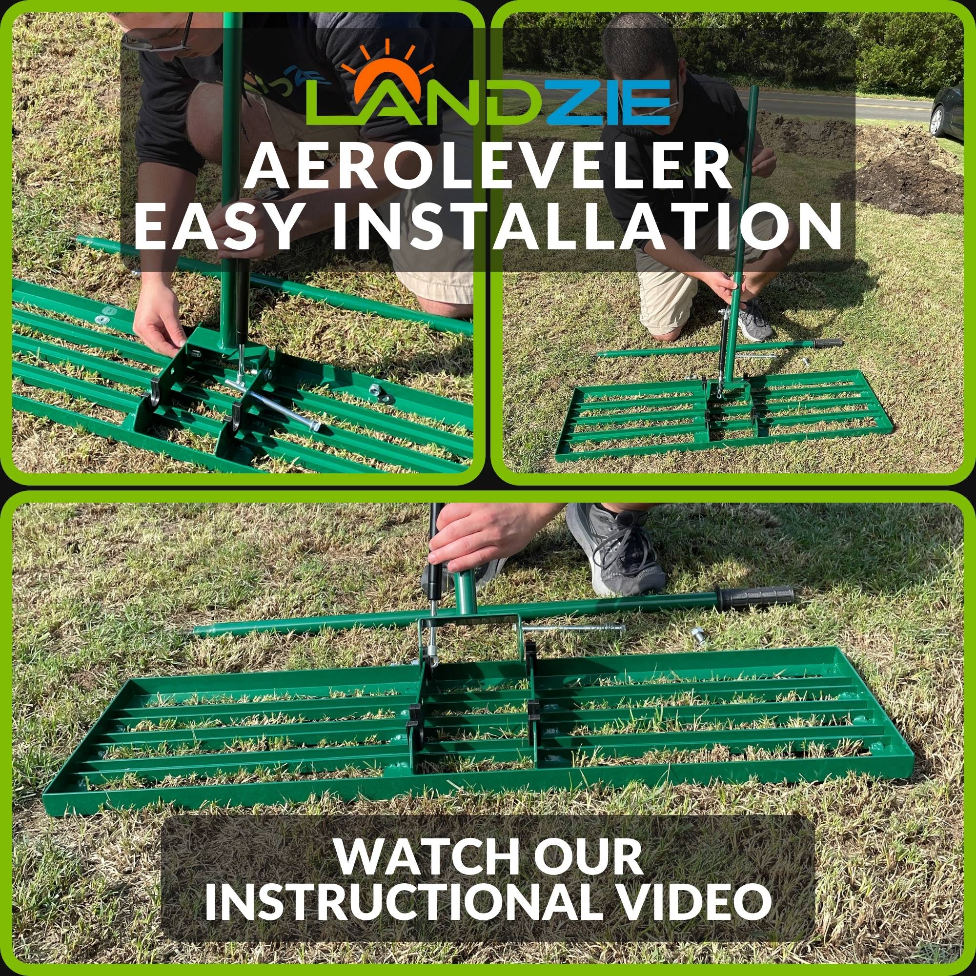 LANDZIE AeroLeveler Lawn Leveling Rake - Patented 36 inch Wide Pneumatic Lawn Leveler Leveling Rake - Provides Stability and Control Without Flipping Over While Leveling Any Yard, Dirt, Ground
